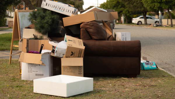 Old furniture and rubbish on kerb in Tamworth